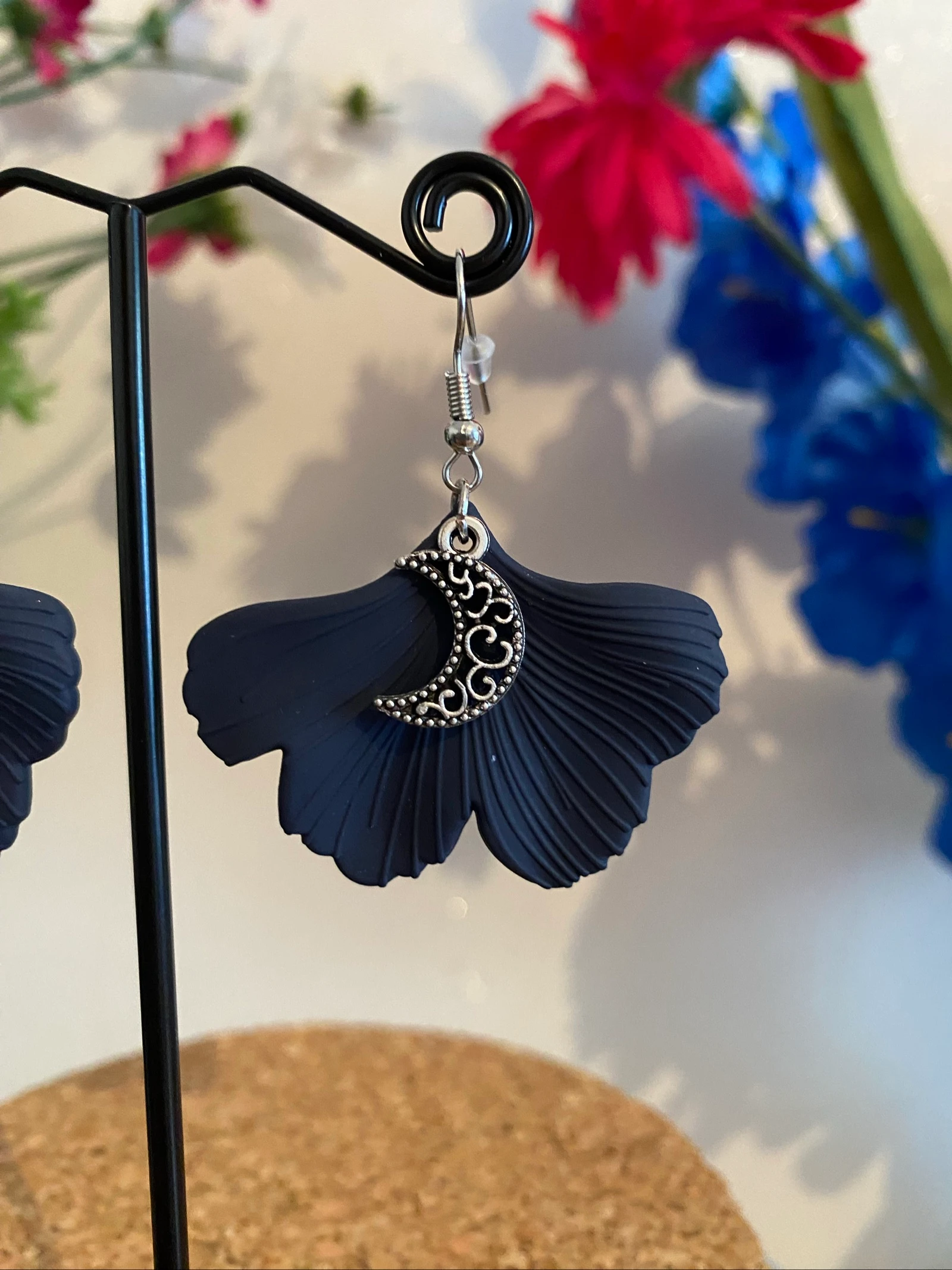 🌙 Ginkgo oorringen zwart & zilver 🍃 – photo 3